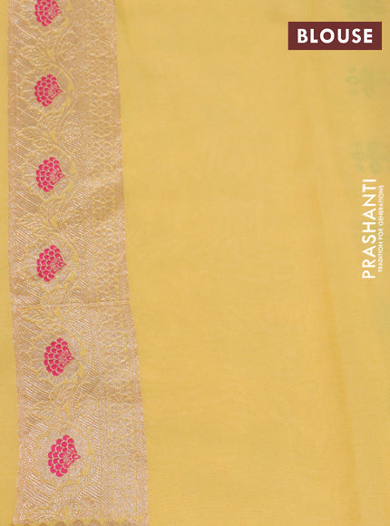 Banarasi georgette silk saree yellow with allover thread & zari weaves bandhani prints and woven border