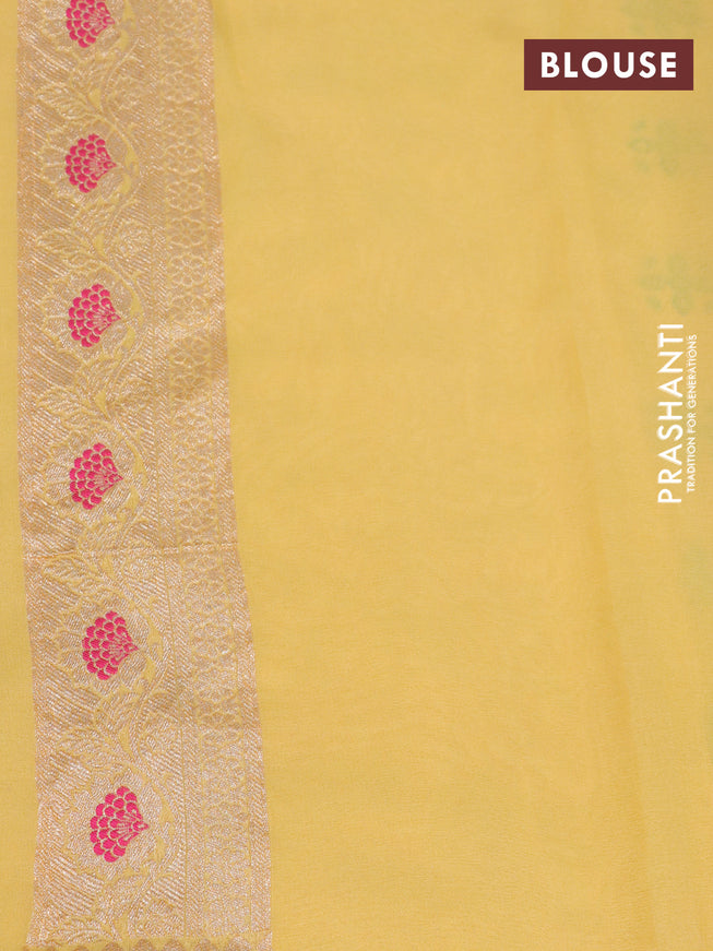 Banarasi georgette silk saree yellow with allover thread & zari weaves bandhani prints and woven border