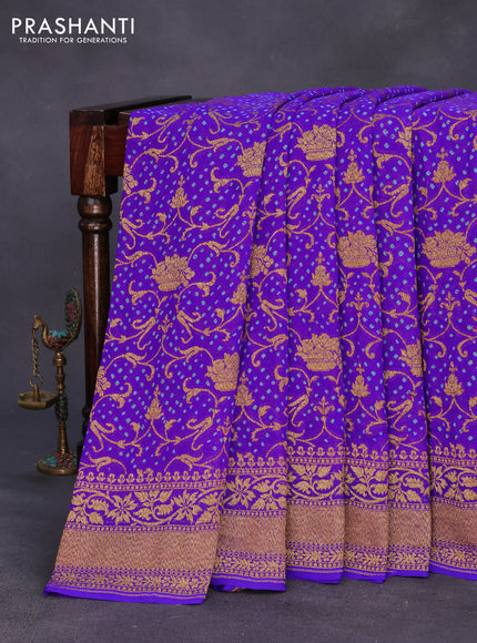 Banarasi georgette silk saree violet with allover thread & zari weaves bandhani prints and woven border