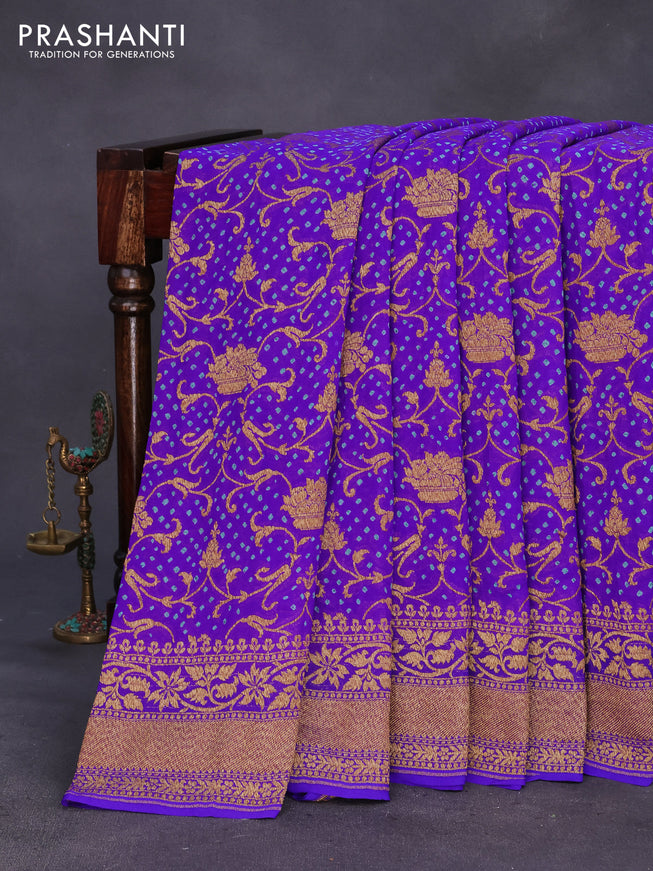 Banarasi georgette silk saree violet with allover thread & zari weaves bandhani prints and woven border