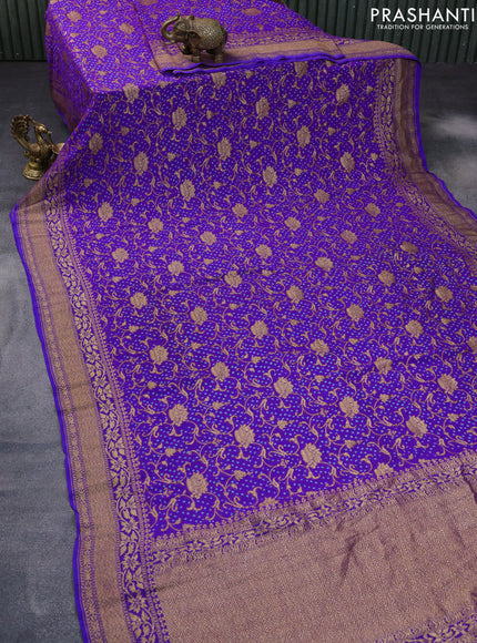 Banarasi georgette silk saree violet with allover thread & zari weaves bandhani prints and woven border