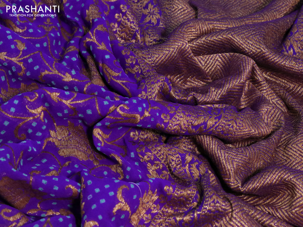 Banarasi georgette silk saree violet with allover thread & zari weaves bandhani prints and woven border