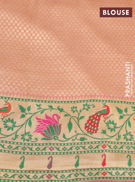 Banarasi georgette silk saree red and peach shade with zari woven coin buttas and zari woven floral design paithani border