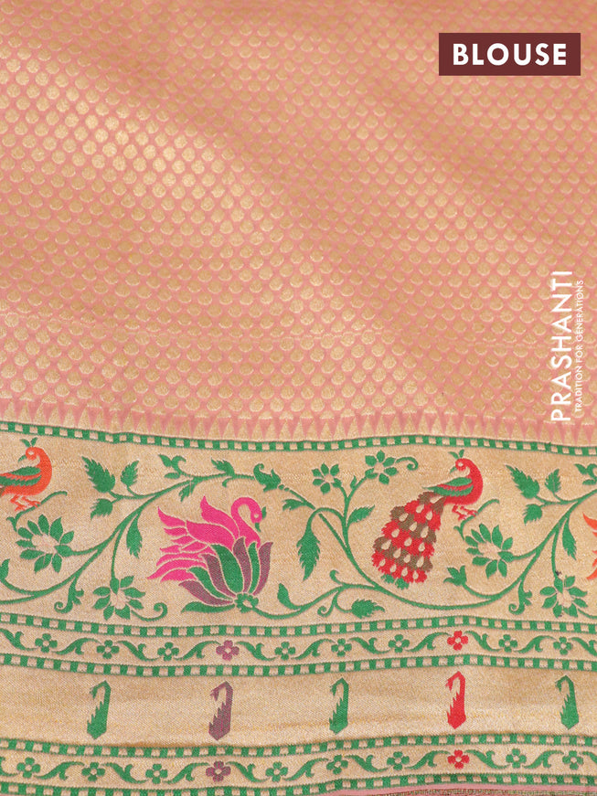 Banarasi georgette silk saree red and peach shade with zari woven coin buttas and zari woven floral design paithani border