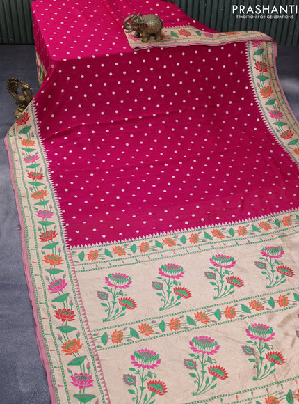 Banarasi georgette silk saree pink and pastel pink with zari woven coin buttas and zari woven floral design paithani border