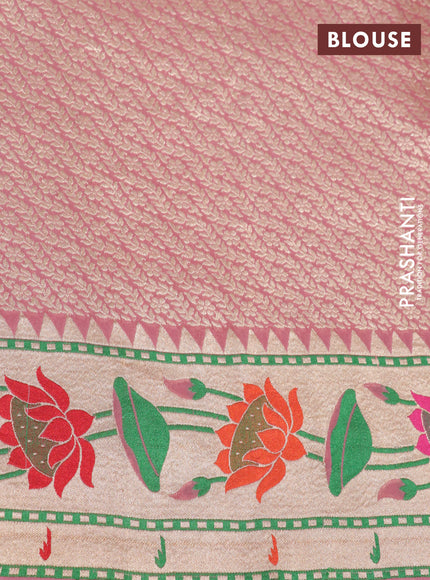 Banarasi georgette silk saree pink and pastel pink with zari woven coin buttas and zari woven floral design paithani border