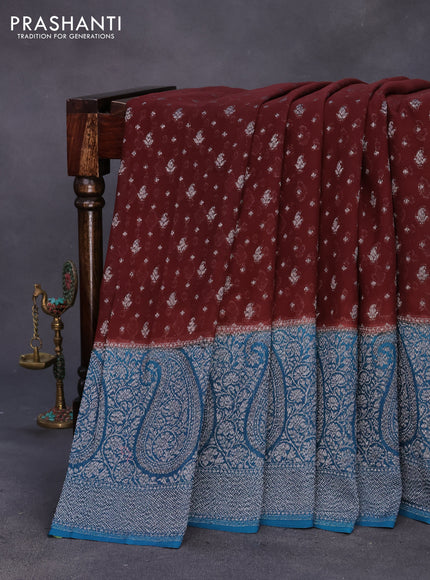 Banarasi georgette silk saree brown and cs blue with allover thread & zari weaves and long woven border