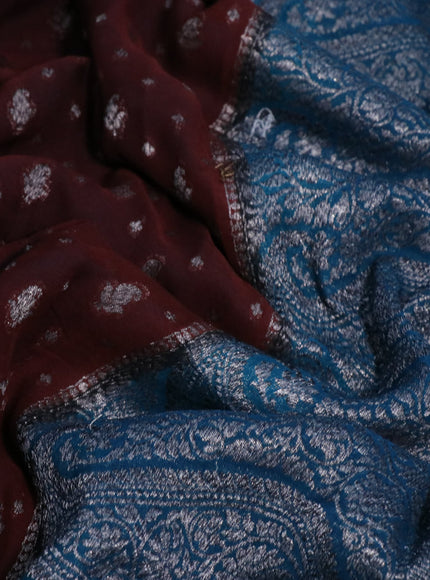 Banarasi georgette silk saree brown and cs blue with allover thread & zari weaves and long woven border