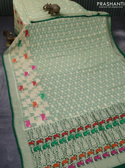 Banarasi georgette silk saree pista green and green with allover thread & zari weaves and zari woven border