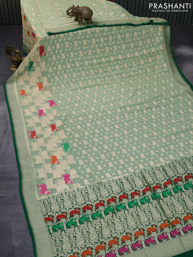 Banarasi georgette silk saree pista green and green with allover thread & zari weaves and zari woven border