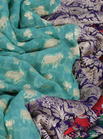 Banarasi georgette silk saree pastel green and blue with allover thread & zari weaves and zari woven border