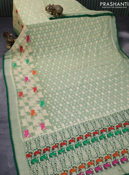 Banarasi georgette silk saree pastel green and green with allover thread & zari weaves and zari woven border