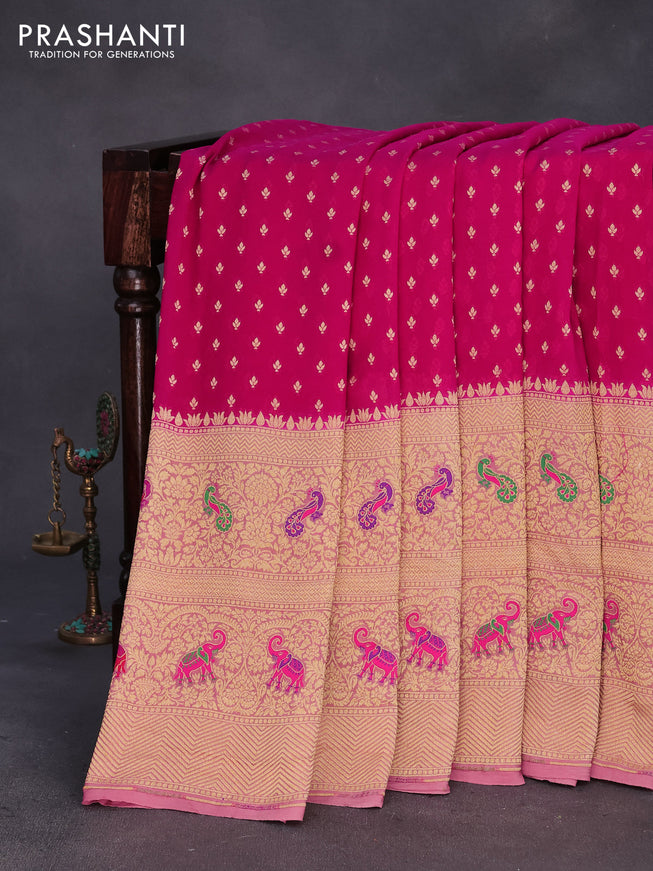 Banarasi georgette silk saree pink and pastel pink with allover zari woven butta weaves and long zari woven border