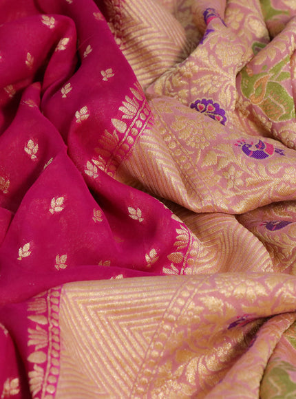 Banarasi georgette silk saree pink and pastel pink with allover zari woven butta weaves and long zari woven border