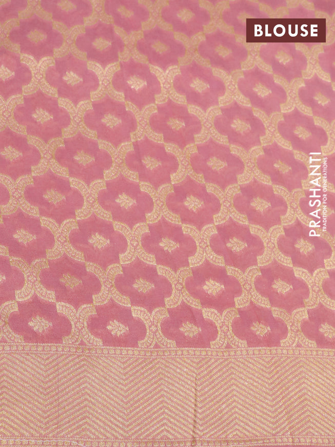 Banarasi georgette silk saree pink and pastel pink with allover zari woven butta weaves and long zari woven border