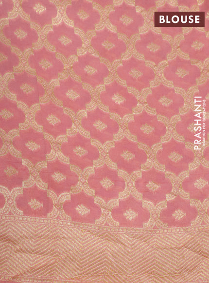 Banarasi georgette silk saree red and peach pink with allover zari woven butta weaves and long zari woven paithani border