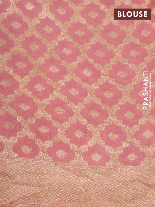 Banarasi georgette silk saree red and peach pink with allover zari woven butta weaves and long zari woven paithani border