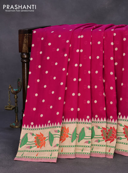 Banarasi georgette silk saree pink and pastel pink with zari woven coin buttas and zari woven floral design paithani border