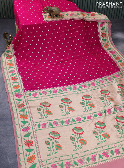 Banarasi georgette silk saree pink and pastel pink with zari woven coin buttas and zari woven floral design paithani border