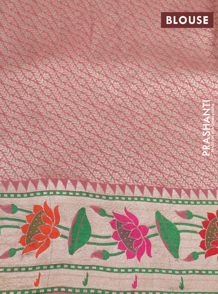 Banarasi georgette silk saree pink and pastel pink with zari woven coin buttas and zari woven floral design paithani border