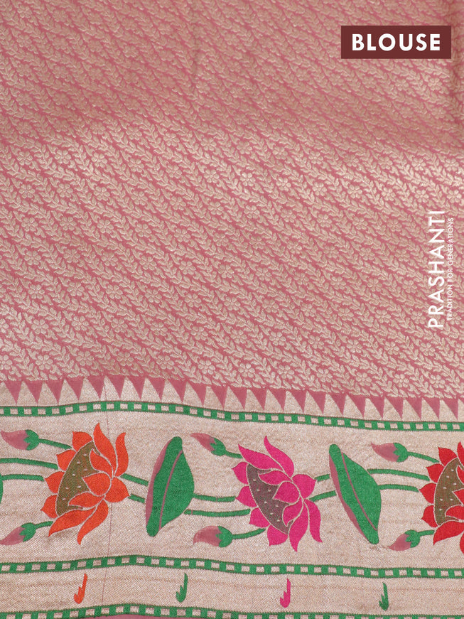 Banarasi georgette silk saree pink and pastel pink with zari woven coin buttas and zari woven floral design paithani border