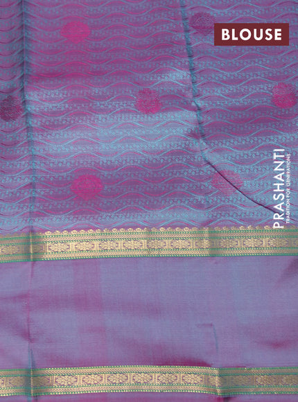 Pure kanchipuram silk saree light green and dual shade of pink with allover self emboss & zari buttas and rettapet zari woven border