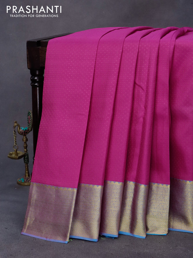 Pure kanchipuram silk saree pink and cs blue with allover self emboss and zari woven border