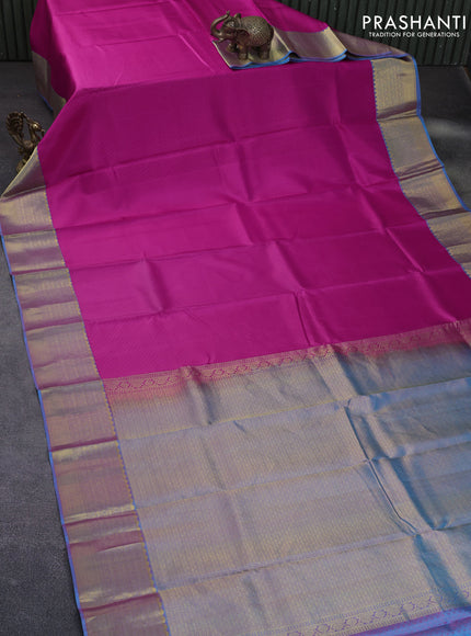 Pure kanchipuram silk saree pink and cs blue with allover self emboss and zari woven border