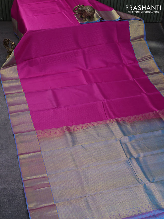 Pure kanchipuram silk saree pink and cs blue with allover self emboss and zari woven border