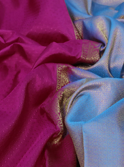 Pure kanchipuram silk saree pink and cs blue with allover self emboss and zari woven border