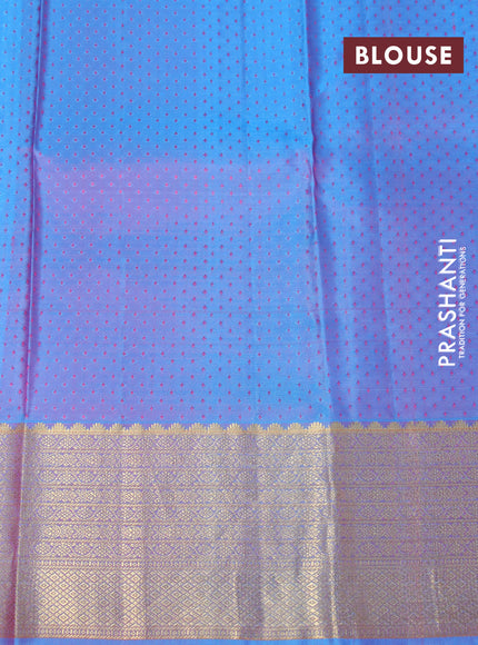 Pure kanchipuram silk saree pink and cs blue with allover self emboss and zari woven border