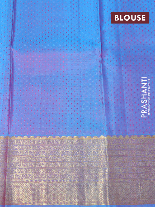 Pure kanchipuram silk saree pink and cs blue with allover self emboss and zari woven border