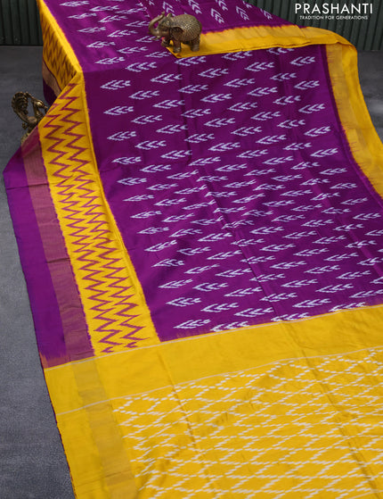 Pochampally silk saree purple and yellow with allover ikat butta weaves and long ikat woven zari border