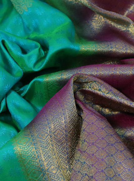 Pure kanchipuram silk saree green and dual shade of pink with allover self emboss & zari buttas and zari woven border