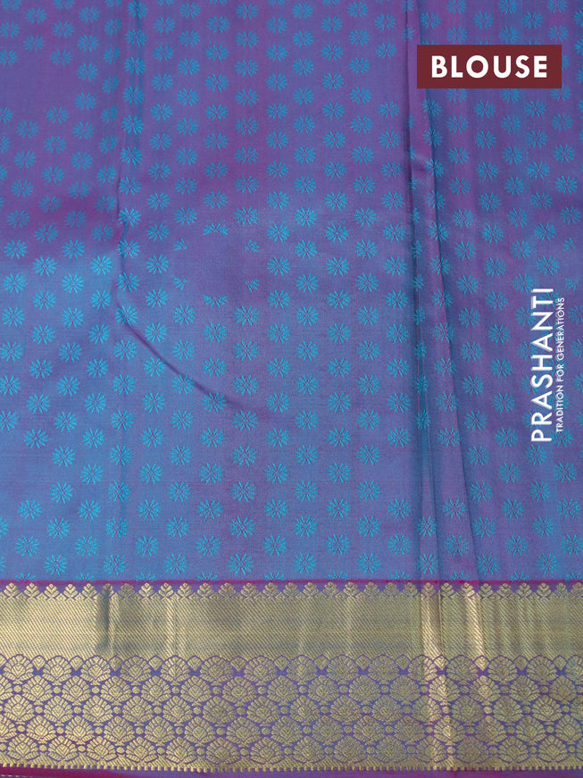 Pure kanchipuram silk saree green and dual shade of pink with allover self emboss & zari buttas and zari woven border