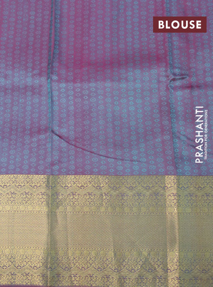 Pure kanchipuram silk saree teal green shade and dual shade of pink with allover self emboss and zari woven border