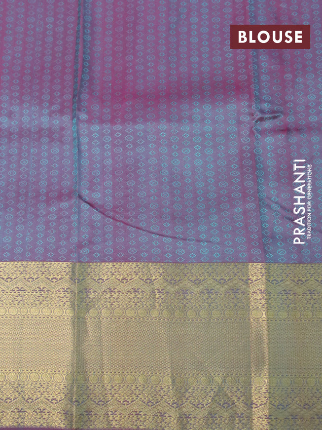 Pure kanchipuram silk saree teal green shade and dual shade of pink with allover self emboss and zari woven border