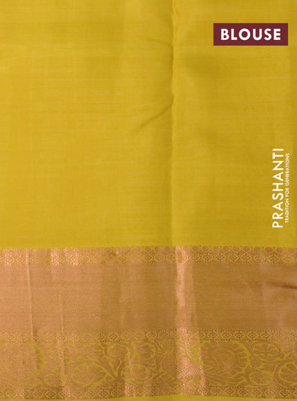 Pure kanchipuram silk saree yellow with copper zari woven buttas and copper zari woven border