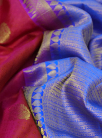 Pure kanchipuram silk saree pink and blue with allover self emboss & zari buttas and zari woven border