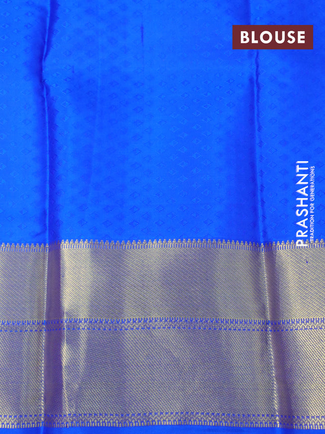 Pure kanchipuram silk saree pink and blue with allover self emboss & zari buttas and zari woven border