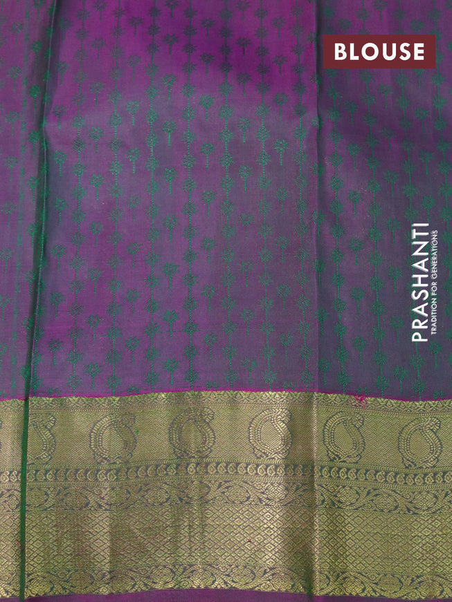 Pure kanchipuram silk saree green and pink with allover self emboss & zari buttas and zari woven border