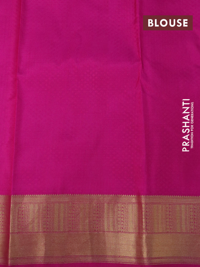 Pure kanchipuram silk saree pale yellow and pink with allover self emboss & zari buttas and zari woven border