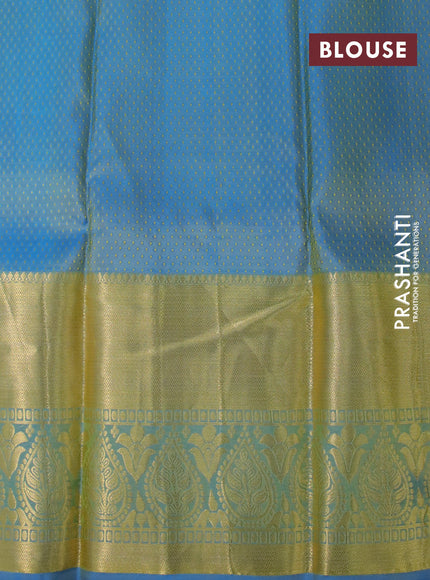 Pure kanchipuram silk saree light green and cs blue with allover self emboss and zari woven border