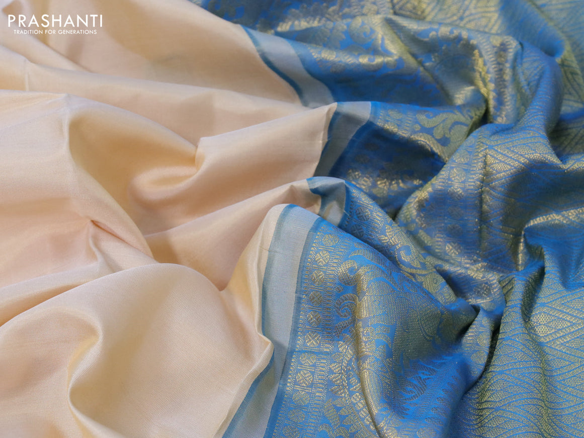 Pure kanchipuram silk saree sanfdal and cs blue with plain body and zari woven border