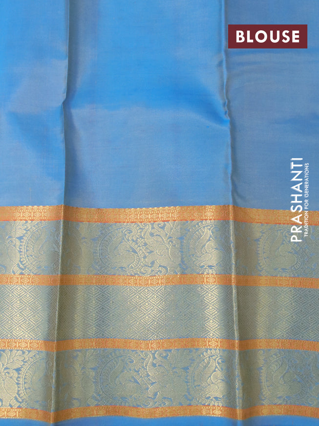 Pure kanchipuram silk saree sanfdal and cs blue with plain body and zari woven border