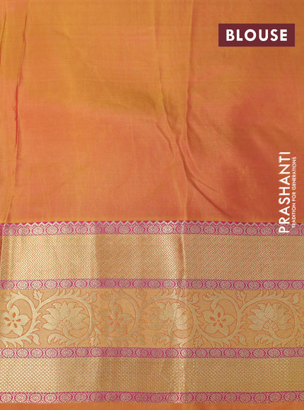 Pure kanchipuram silk saree dual shade of greenish maroon and mustard yellow with allover self emboss & zari buttas and zari woven border