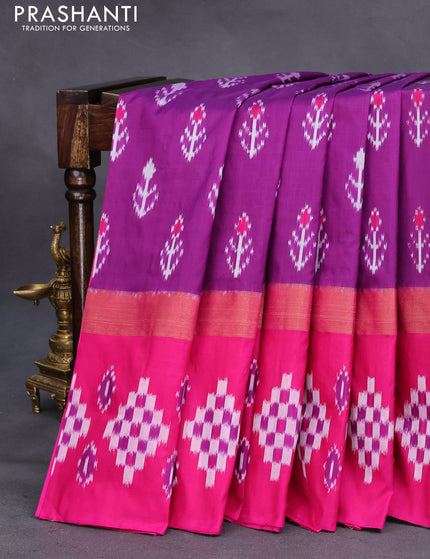 Pochampally silk saree purple and pink with allover ikat buttas and long zari woven ikat border