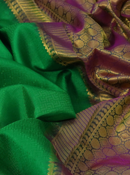 Pure kanchipuram silk saree green and pink with allover self emboss and zari woven border