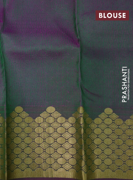 Pure kanchipuram silk saree green and pink with allover self emboss and zari woven border