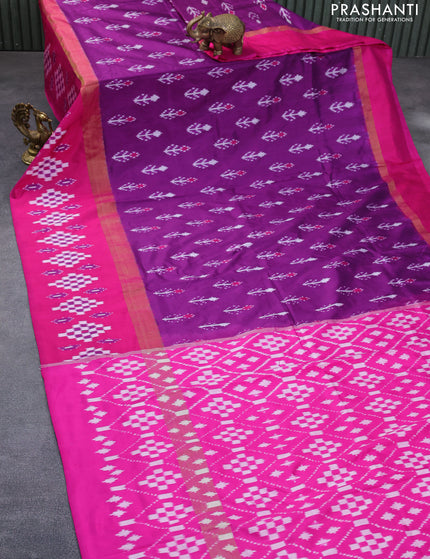 Pochampally silk saree purple and pink with allover ikat buttas and long zari woven ikat border